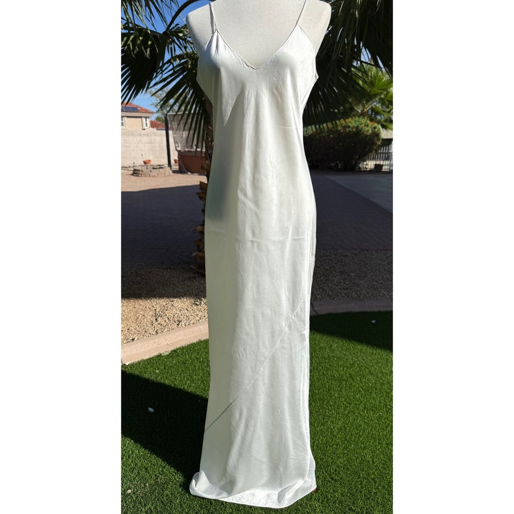 Nili Lotan Ivory 100% Silk Cami Slip Maxi Dress Large V-Neck Bias Cut Gown $650